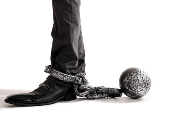 足かせを付けられた人間の足