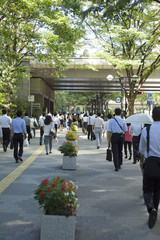 通勤　日本最大級の新宿ビジネス街を歩く人々