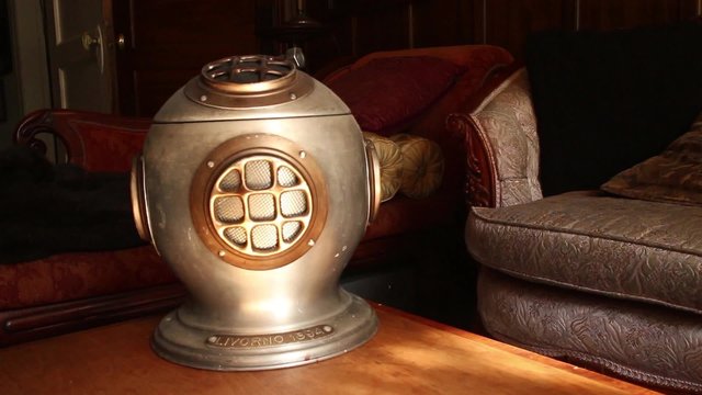 ANTIQUE DIVING HELMET: Dolly Move into Helmet