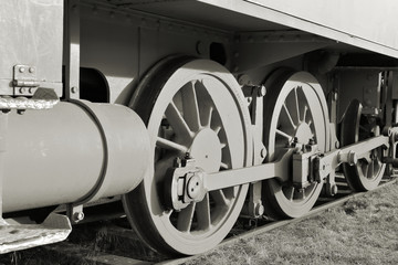 Fototapeta na wymiar Detail einer alten Dampflokomotive im Hafen von Magdeburg