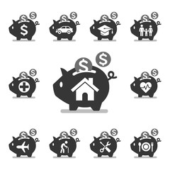 Piggy bank icons. 