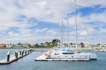 Fototapeta premium Yachts or motorboats in floating marina in Melbourne
