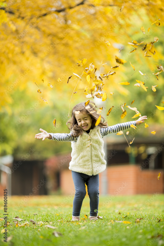 Wall mural Little girl at the autumn park