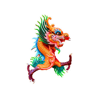 Colorful Chinese dragon statue isolated on white