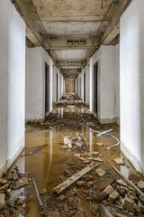 Abandoned buildings were flooded.