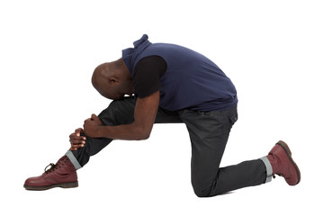 Handsome man doing different expressions in different sets of clothes: tired