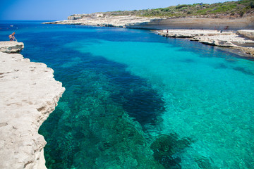 Fototapeta na wymiar St. Peters pool - rocky beach at Malta