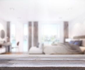 Fototapeta premium Table Top And Blur Background In Bedroom