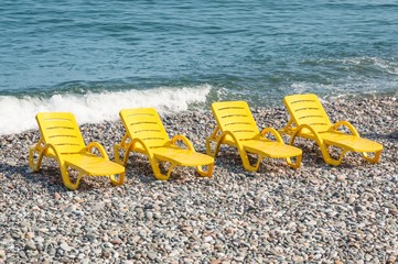 Sun loungers on the beach in Batumi