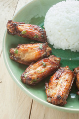 thai rice.Fried chicken, fried pork.fish sauce