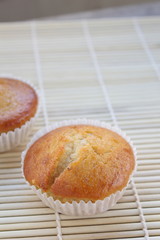 Banana cakes in natural light  on bamboo mat.