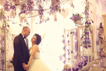 Bride and groom embracing