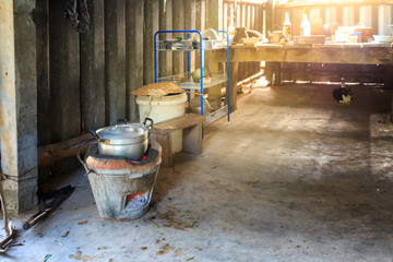 Thai traditional cooking in thai style kitchen.