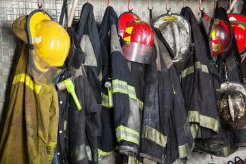 Firefighter's Gear Hanging At Fire Station