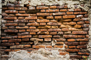 Old weathered brick wall fragment, use as background