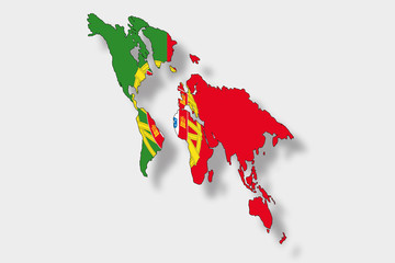 Fototapeta premium 3D Isometric Flag Illustration of a map of the world with the fl