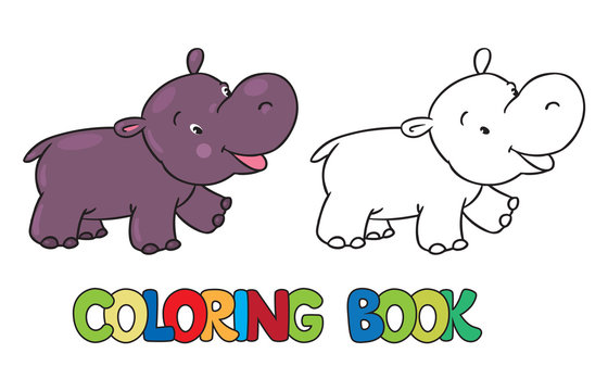Coloring book of little funny hippo