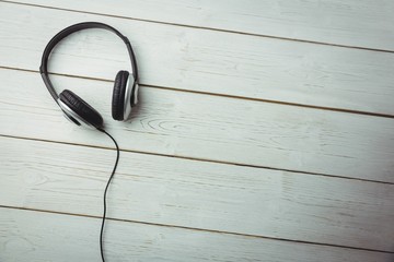 Headphones on a wood table