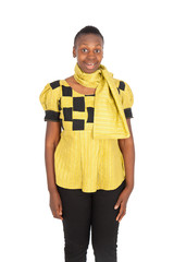 Fototapeta premium Beautiful black woman doing different expressions in different sets of clothes: good surprise