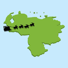 3D map on blue water with Santa background of  Venezuela