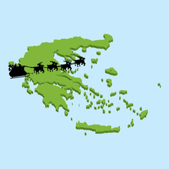 3D map on blue water with Santa background of  Greece