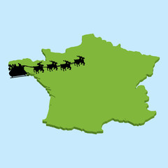 Obraz premium 3D map on blue water with Santa background of France