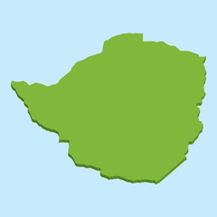 3D map on blue water background of  Zimbabwe