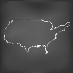 Chalked map on a chalk board of  UnitedStatesofAmerica