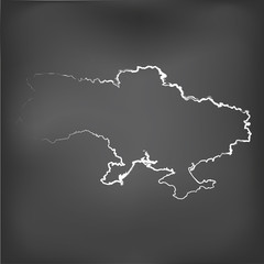 Chalked map on a chalk board of  Ukraine