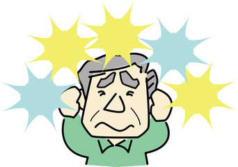 シニア男性が困って耳をふさぐ