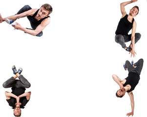 Multiple image of young man break dancing 