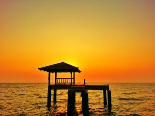 Pavilion silhouette at seaside