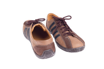 Man's leather brown shoes isolated on white background