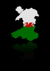 Wales map flag with reflection illustration