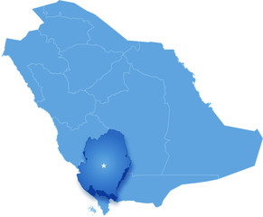 Map of Saudi Arabia, the region Asir