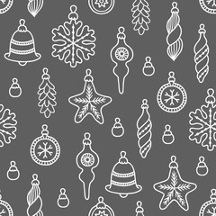 Seamless pattern with Christmas decorations - balls, baubles