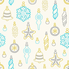 Seamless pattern with Christmas decorations - balls, snowflakes