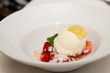Dessert of Fresh Strawberries and Vanilla Ice Cream