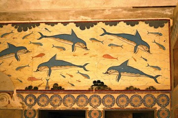 Symbolic fresco at Palace of Knossos in Crete in Greece