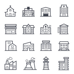 Building Icon Bold Stroke on White Background. Vector Illustration