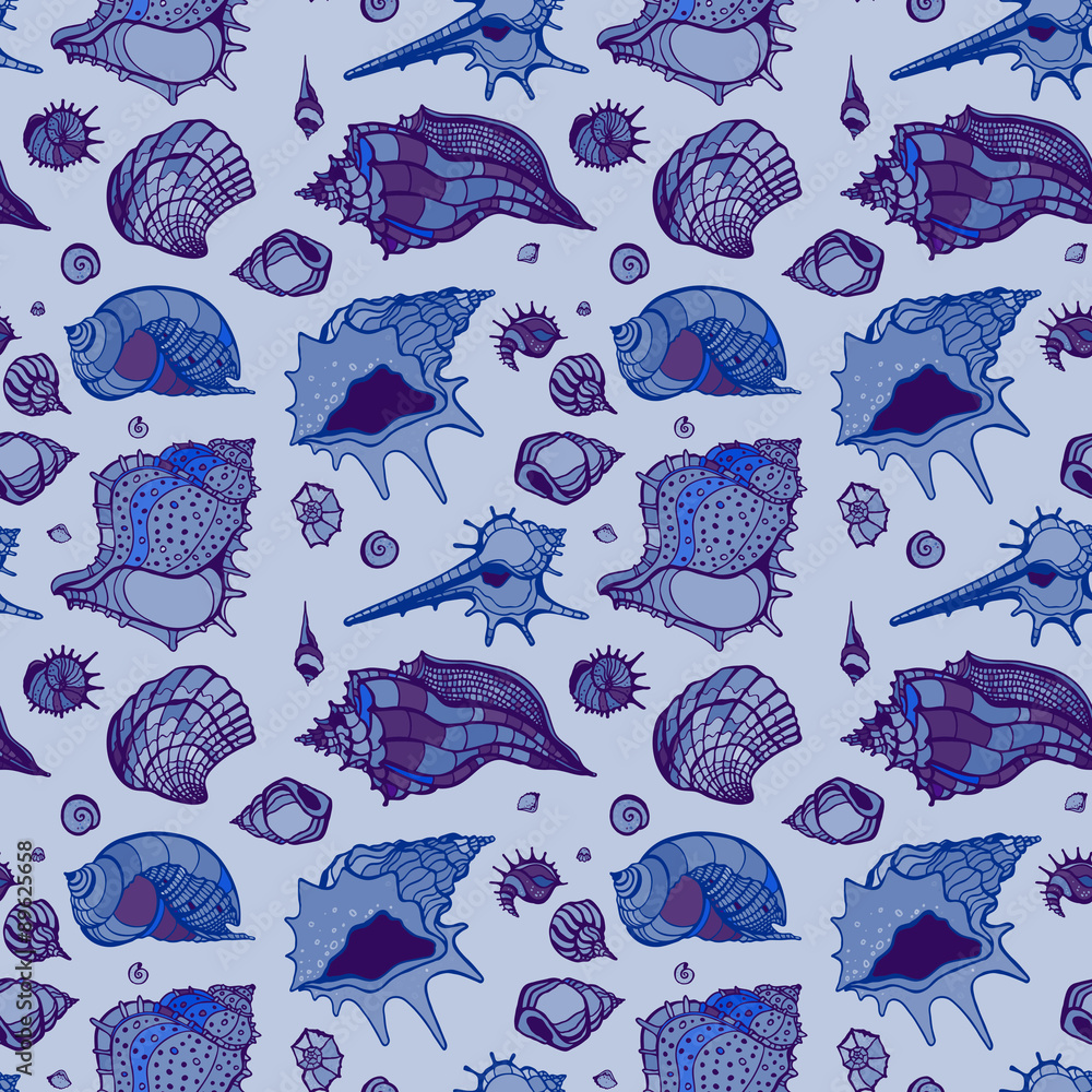 Sticker seamless pattern of sea shells.