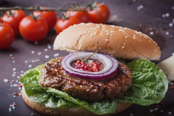 Home made burger cooking