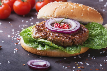 Home made burger cooking