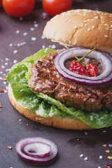 Home made burger cooking