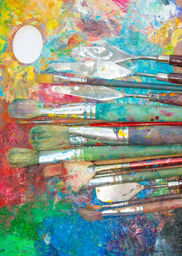 Palette and brushes close-up