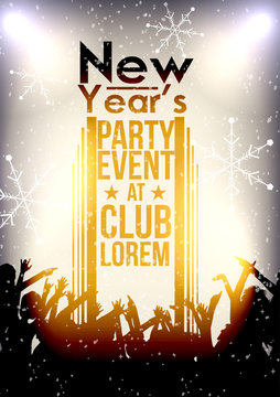 Happy New Year Party Event Background with Crowd - Vector Illustration