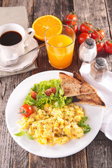 breakfast with egg,toast and coffee cup