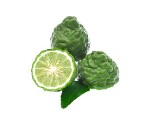 Kaffir lime with leaves isolated on white background