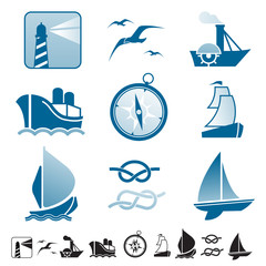 Fototapeta premium Set of icons with boats silhouettes