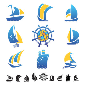 Set of icons with boats silhouettes